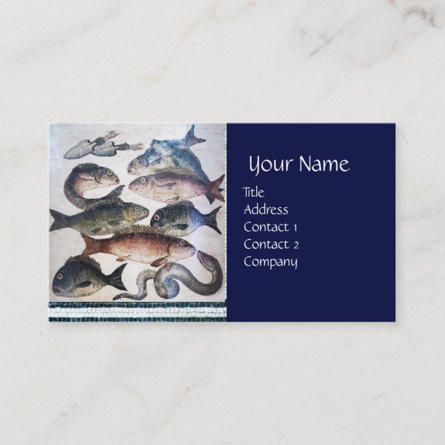ANTIQUE ROMAN MOSAICS, FISHES,OCEAN SEA LIFE SCENE BUSINESS CARD (Front)
