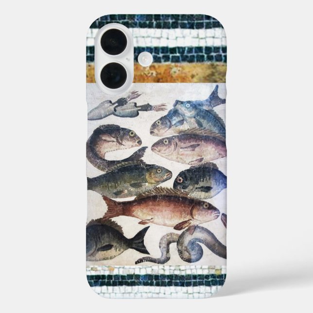 ANTIQUE ROMAN MOSAICS, FISHES,OCEAN SEA LIFE SCENE Case-Mate iPhone CASE (Back)