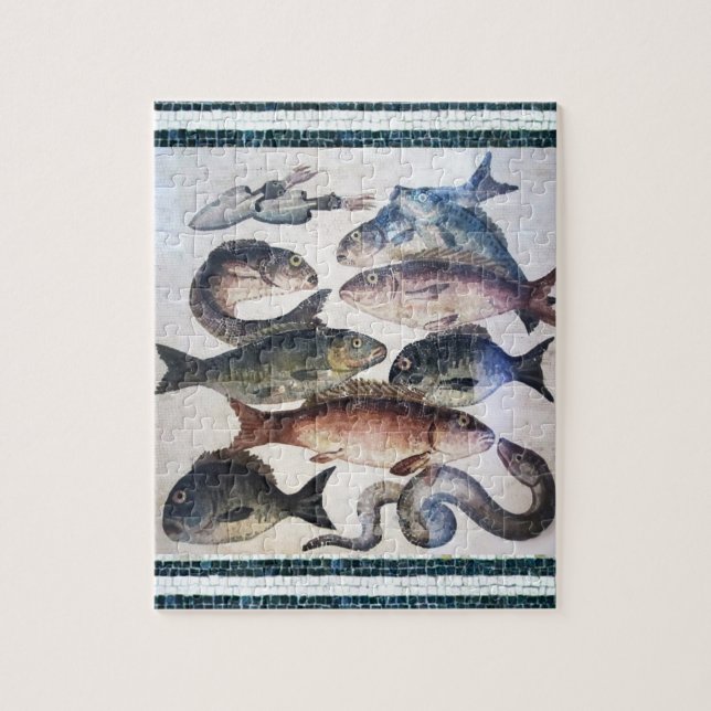 ANTIQUE ROMAN MOSAICS, FISHES,OCEAN SEA LIFE SCENE JIGSAW PUZZLE (Vertical)