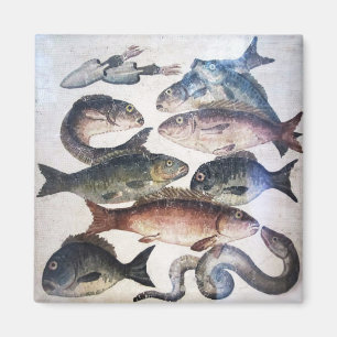 ANTIQUE ROMAN MOSAICS, FISHES,OCEAN SEA LIFE SCENE MAGNET
