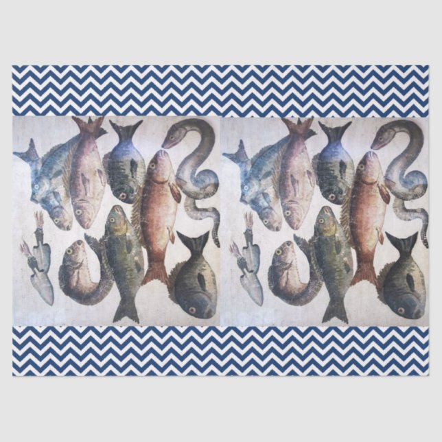 ANTIQUE ROMAN MOSAICS,FISHES,OCEAN SEA LIFE SCENE TISSUE PAPER (Front)