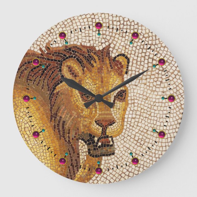 ANTIQUE ROMAN MOSAICS / LION LARGE CLOCK (Front)