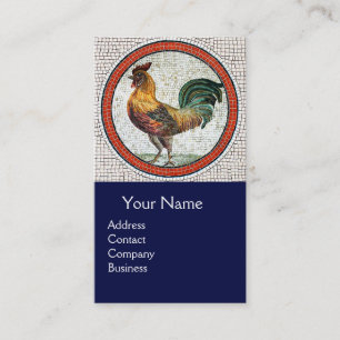 ANTIQUE ROMAN MOSAICS / ROOSTER MONOGRAM Blue Business Card