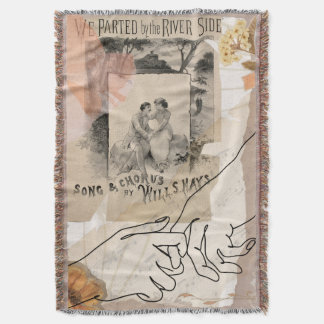 Antique Romantic Floral Ephemera Collage Riverside Throw Blanket