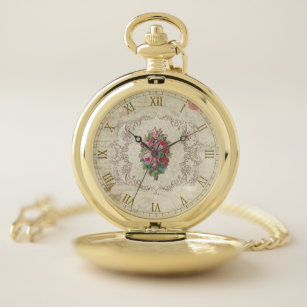 Antique Romantic Roses and Filigree Pocket Watch