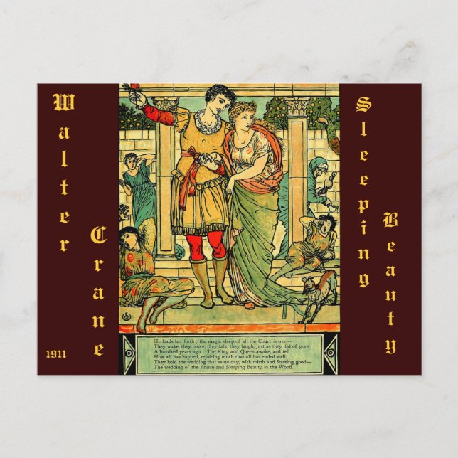 Antique Romantic Walter Crane Sleeping Beauty Postcard (Front)