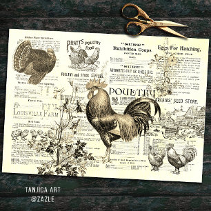 Antique Rooster Horticulture Ads Ephemera Beige Tissue Paper