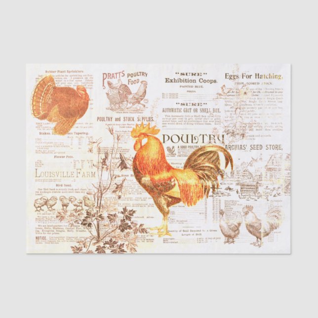 Antique Rooster Horticulture Ads Ephemera Grunge Tissue Paper (Front)