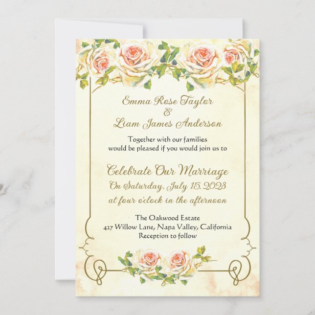 Antique Rose 5 x 7 Wedding Invitation II   (Front)