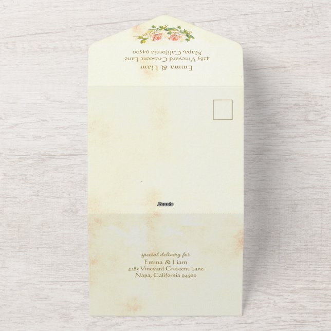 Antique Rose All-In-One Wedding Invitation (Outside)