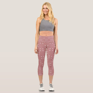 Antique Rose and white Dots 3 Towel Capri Leggings