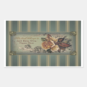 Antique Rose (blue) Bookplate Rectangular Sticker
