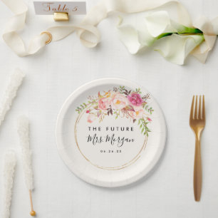 Antique Rose Bridal Shower Paper Plate