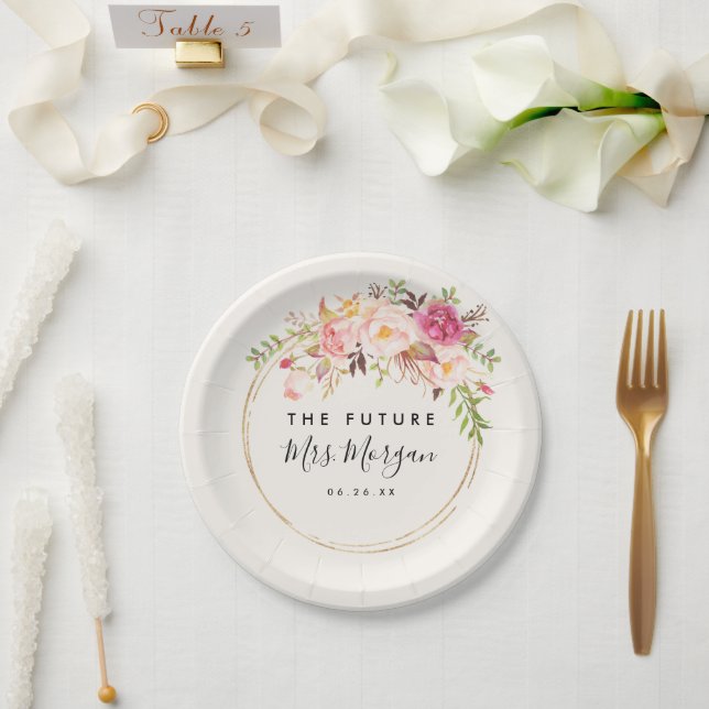 Antique Rose Bridal Shower Paper Plate (Wedding)