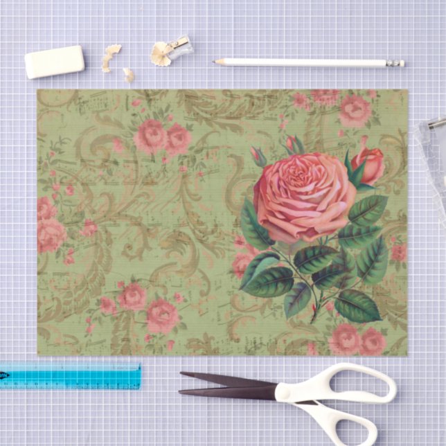 Antique Rose Decoupage & Tissue Paper Pink & Sage (Craft)