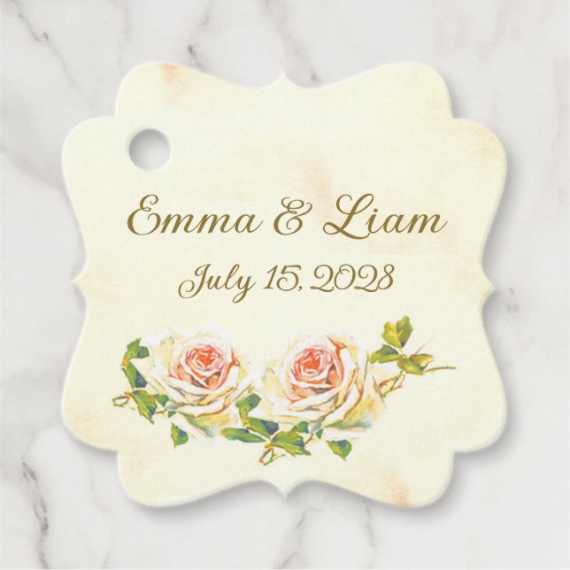Antique Rose Fancy Square Favour Tag (Front)