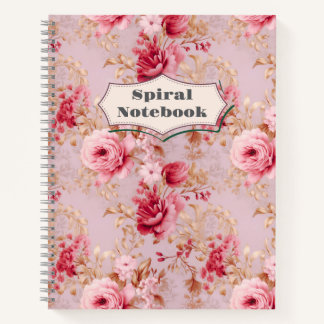Antique Rose Floral Spiral Notebook -8.5" x 11"