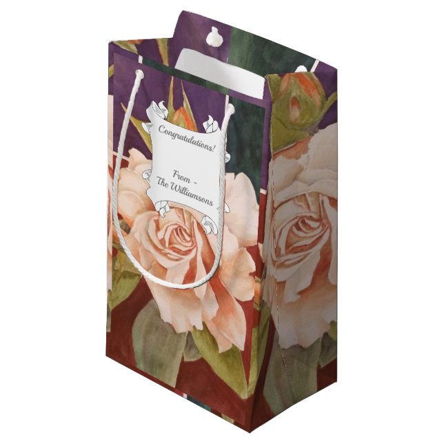 Antique Rose Flower Small Gift Bag (Front Angled)
