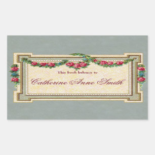 Antique Rose-Framed Bookplate Rectangular Sticker