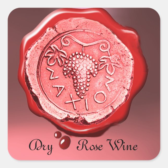 ANTIQUE ROSE GRAPE WINE RED WAX SEAL,Pink Square Sticker (Front)