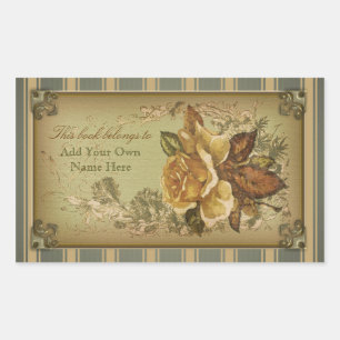 Antique Rose (green) Bookplate Rectangular Sticker
