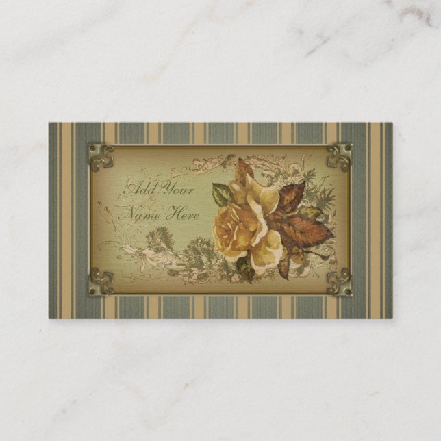 Antique Rose (green) Business Card (Front)