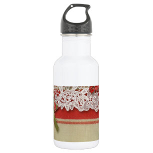 Antique Rose Lace Rustic Red Victorian Burlap 532 Ml Water Bottle