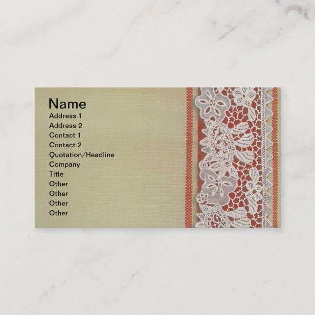 Antique Rose Lace Rustic Red Victorian Burlap Business Card (Front)