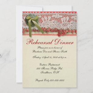Antique Rose Lace Rustic Red Victorian Burlap Invitation