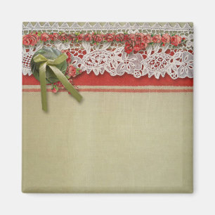 Antique Rose Lace Rustic Red Victorian Burlap Magnet