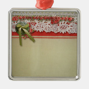 Antique Rose Lace Rustic Red Victorian Burlap Metal Tree Decoration