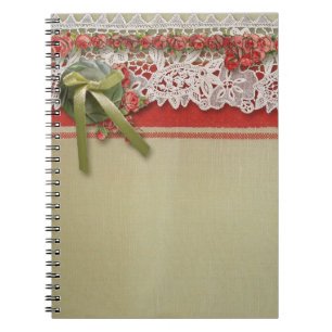 Antique Rose Lace Rustic Red Victorian Burlap Notebook