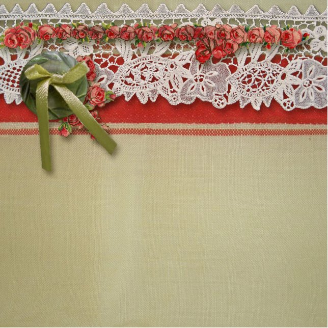 Antique Rose Lace Rustic Red Victorian Burlap Photo Sculpture Magnet (Front)