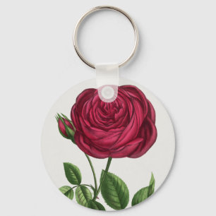Antique Rose Lithograph, François-Frédéric Grobon Key Ring