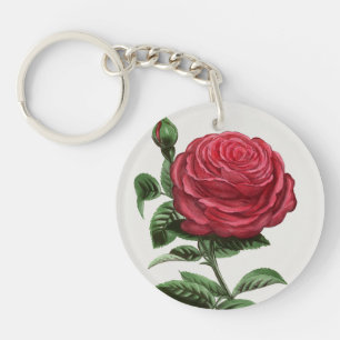 Antique Rose Lithograph, François-Frédéric Grobon Key Ring