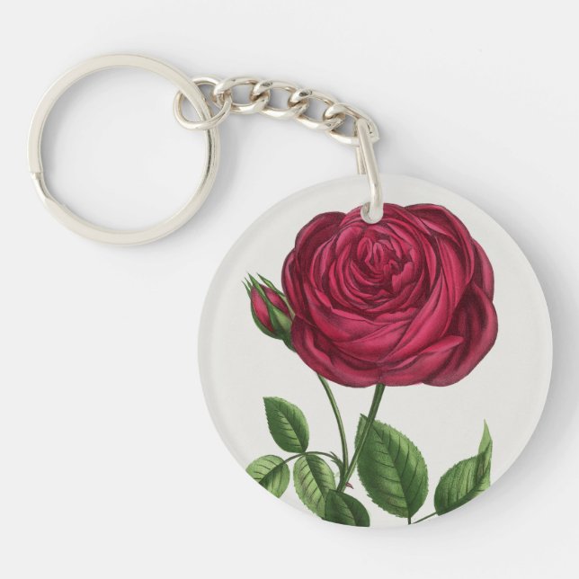 Antique Rose Lithograph, François-Frédéric Grobon Key Ring (Front)