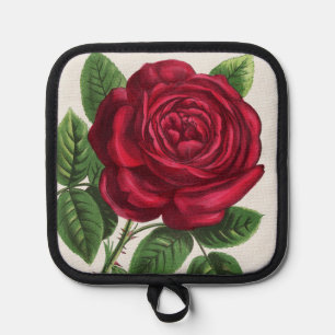 Antique Rose Lithograph, François-Frédéric Grobon Pot Holder