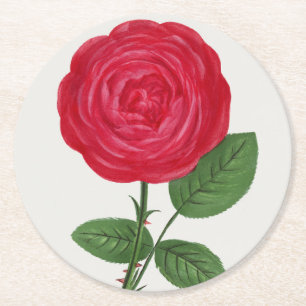 Antique Rose Lithograph, François-Frédéric Grobon Round Paper Coaster