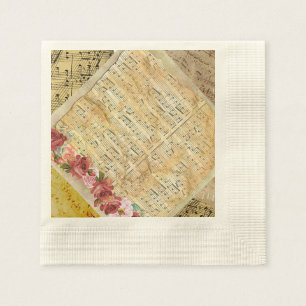 Antique Rose Musical Notes Paper cocktail Napkin