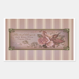 Antique Rose (pink) Bookplate Rectangular Sticker