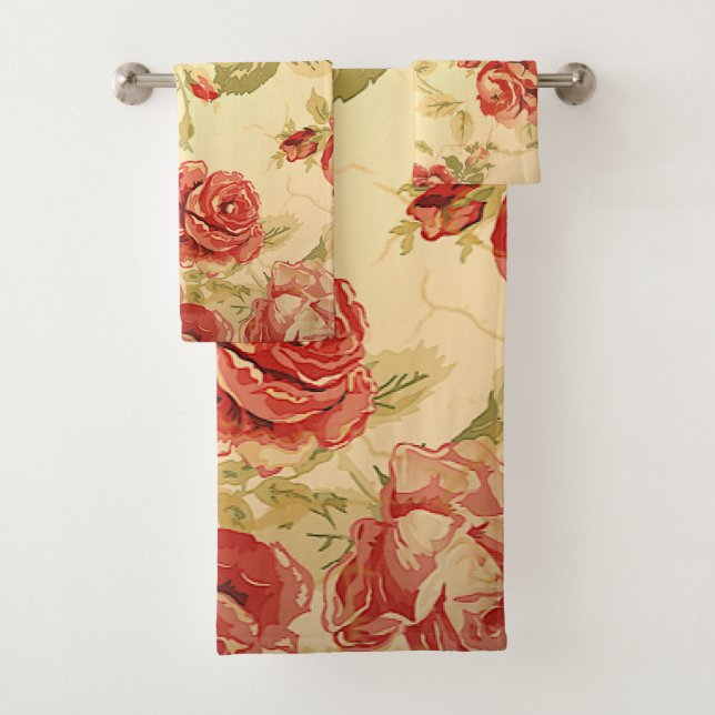 Antique rose print bath towel set (Insitu)