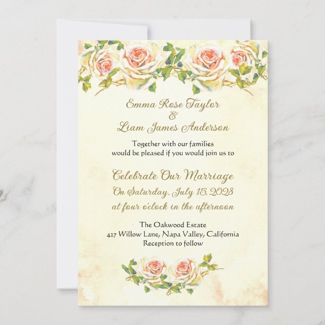 Antique Rose Wedding 5 x 7 Invitation I (Front)