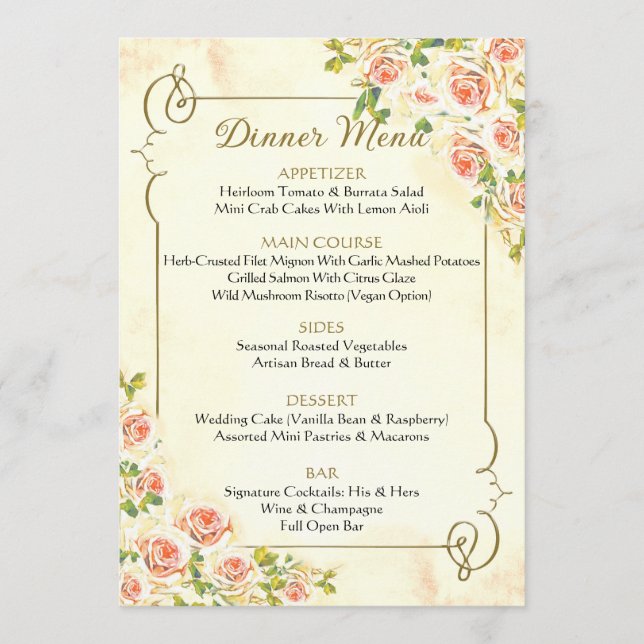 Antique Rose Wedding Menu 5 x 7 (Front)