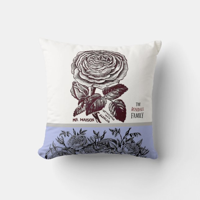 Antique Rose -Your Choice of Text Periwinkle Cushion (Front)