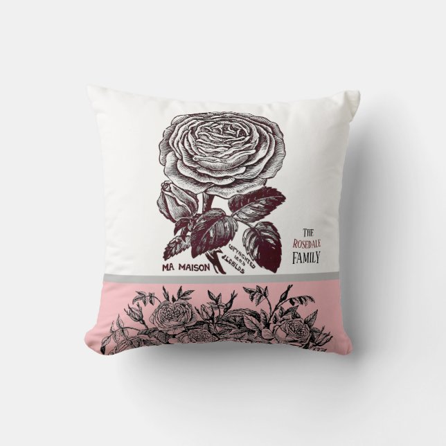 Antique Rose -Your Choice of Text Pink Cushion (Front)