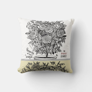 Antique Rosebush -Your Choice of Text Cushion