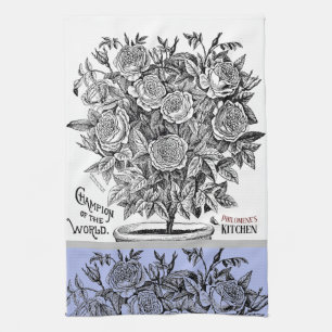 Antique Rosebush - Your Choice of Text Periwinkle Tea Towel
