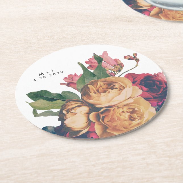 Antique Roses Botanical Fete Wedding Table Coaster (Angled)