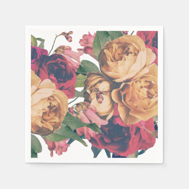Antique Roses Botanical Fete Wedding Table Napkins (Front)