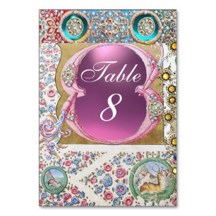 ANTIQUE ROSES, FLORAL, BLUE PINK GEMSTONES,PEARLS TABLE NUMBER